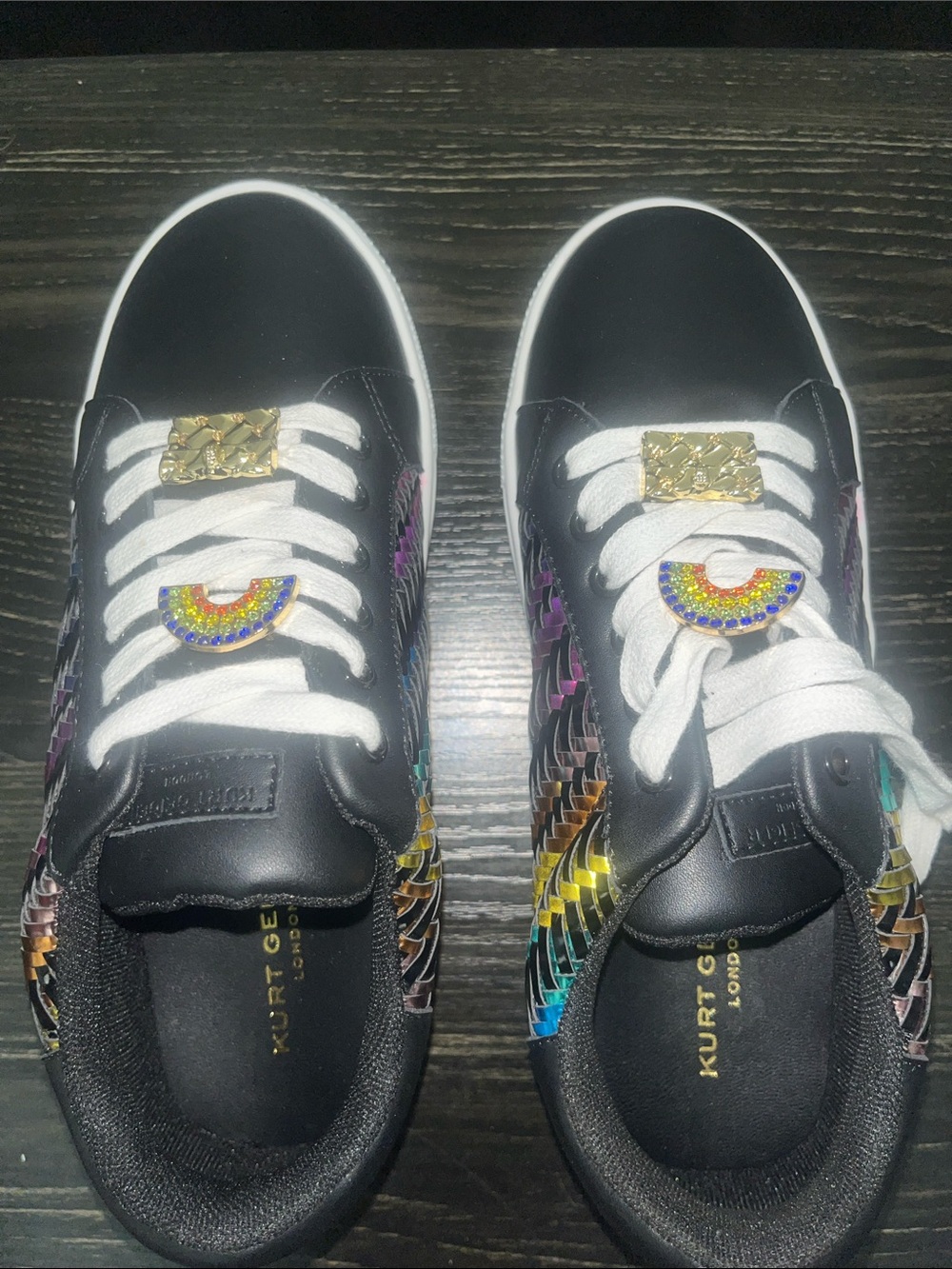 Kurt Geiger Black Sneakers with Rainbow Metallic Accents - Picture 2 of 8